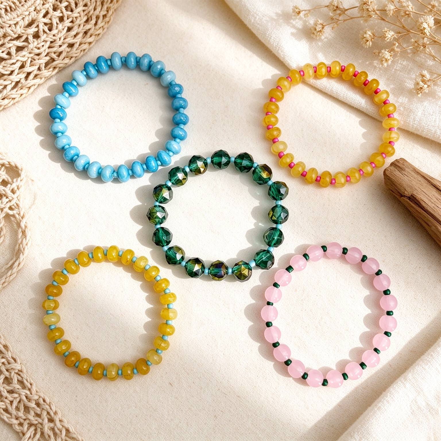 5pcs Macaron Abacus Bead Stretch Bracelet Set